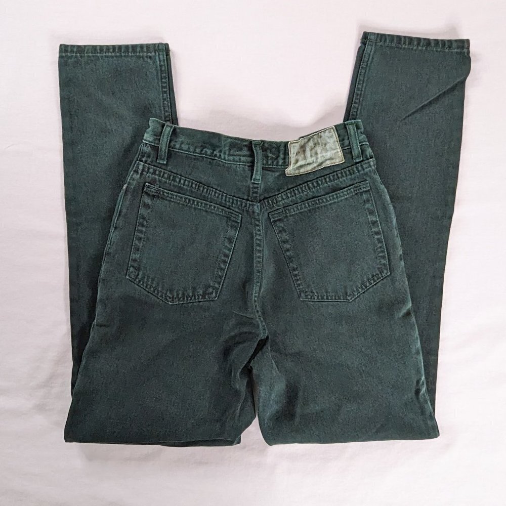 VTG Deep Green Denim High Rise Tapered Leg 90s Long Length Mom Jeans